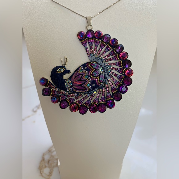 Purple Crystals Peacock Sterling Silver 925 Pendant & Earrings - Picture 8 of 12